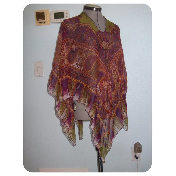 ECHO 100% Silk Handkerchief Scarf Blouse Poncho - Picture 3 of 14